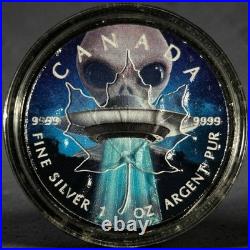 112 RARE 1 oz Canada 2018 UFO ALIEN GLOW IN DARK CANADIAN MAPLE LEAF Silver Coin