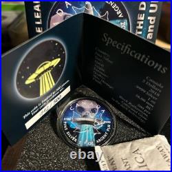 112 RARE 1 oz Canada 2018 UFO ALIEN GLOW IN DARK CANADIAN MAPLE LEAF Silver Coin