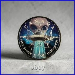 112 RARE 1 oz Canada 2018 UFO ALIEN GLOW IN DARK CANADIAN MAPLE LEAF Silver Coin