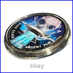 124 RARE 1 oz Canada 2018 UFO ALIEN GLOW IN DARK CANADIAN MAPLE LEAF Silver Coin