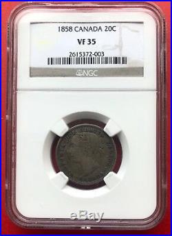 1858 20 Cents Canada Silver Twenty Cents Coin NGC VF-35 First Year! @