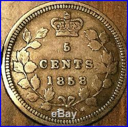 1858 CANADA SILVER 5 CENTS COIN Large date Nicer example