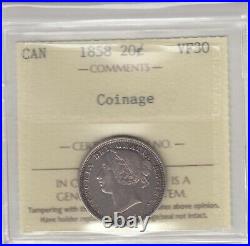 1858 Canada 20 Cents Silver Coin ICCS Graded VF-30
