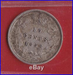 1858 Canada Silver 10 Cent Dime Coin ICCS EF-45 8269 Trend 225