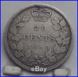 1858 Canada Silver 20 Cent Coin F