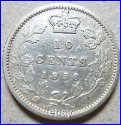 1858 Canada Silver Ten Cents Coin. KEY DATE Dime (RJ143)