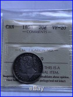 1858 Canada Twenty Cent Silver Coin ICCS Graded VF20
