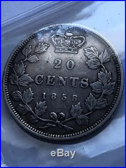 1858 Canada Twenty Cent Silver Coin ICCS Graded VF20