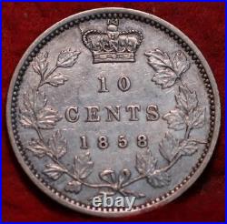 1858 Queen Victoria 10 Cents Better Choice AU Silver Coin Canada