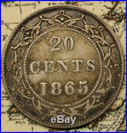 1865 NEWFOUNDLAND CANADA SILVER 20 CENT COIN lot 180 NICE GRADE