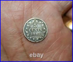 1865 NEWFOUNDLAND SILVER 5 CENT COIN lot 150 CIRCULATED