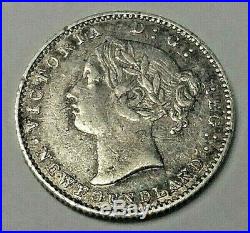 1865 Newfoundland Silver 10 Cents Coin VF/XF
