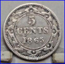1865 Newfoundland Silver 5 Cents Coin X F