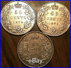 1870 1871 1872 CANADA SILVER 50 CENTS Very nice coins Not junk Worth a Look