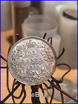 1870 25C Canada 25 Cents. Amazing old rare silver 25 cent coin from Canada