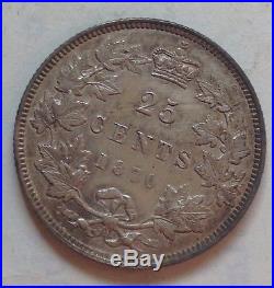 1870 AU Canada Silver 25 Cent Coin Canadian Twenty-Five Cents Quarter