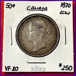 1870 LCW Canada Silver Half Dollar 50 Cent Coin $250 VF-20