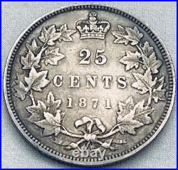 1871-H Canada 25 Cents Silver Coin Obverse #2