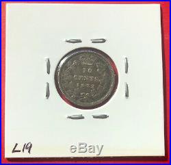 1872 H Canada Silver 10 Cent Dime Coin Key Date $375 Fine