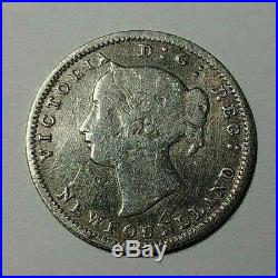 1873 Canada Newfoundland Silver 5 Cent Coin Obv 2 VG KEY DATE