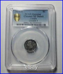 1874 Cr. 4 Canada Silver 5 Cents Coin PCGS XF Details