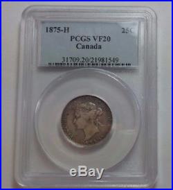 1875H Canada Silver 25 Cents Coin PCGS VF-20 KEY DATE