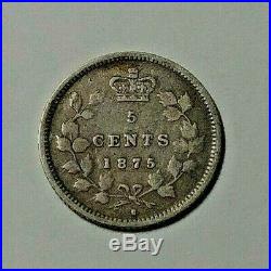 1875 Canada Silver 5 Cent Coin LD F/VF KEY DATE