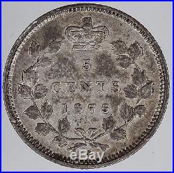 1875-H CANADA KEY Date Victoria Silver 5 Cent Coin SMALL DATE