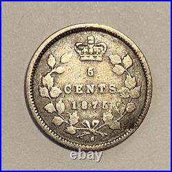 1875-H Canada 5 Cents Half Dime Silver Coin Queen Victoria Small date