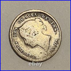1875-H Canada 5 Cents Half Dime Silver Coin Queen Victoria Small date
