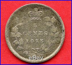 1875 Large Date Five Cent Queen Victoria Canadian Silver Coin Nickel Canada NR