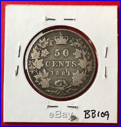 1881 H Canada 50 Cent Coin Fifty Silver Half Dollar $125 VG