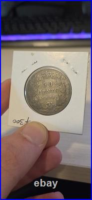 1881-H Canada 50 Cents Silver Coin Queen Victoria Victorian Half Dollar F