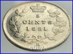 1881 H Canada Small Five Cents Queen Victoria Circulated 5 Silver Coin NGS041