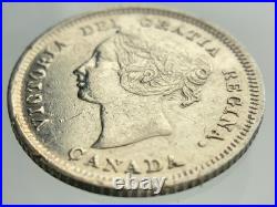 1881 H Canada Small Five Cents Queen Victoria Circulated 5 Silver Coin NGS041