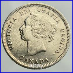 1881 H Canada Small Five Cents Queen Victoria Circulated 5 Silver Coin NGS041