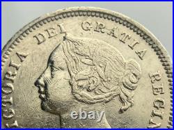 1881 H Canada Small Five Cents Queen Victoria Circulated 5 Silver Coin NGS041