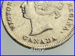 1881 H Canada Small Five Cents Queen Victoria Circulated 5 Silver Coin NGS041