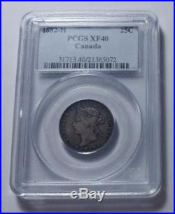 1882-H Canada Silver 25 Cents Coin PCGS XF-40