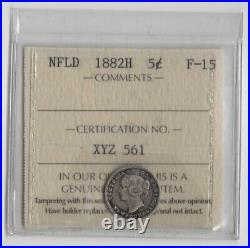 1882-H Newfoundland 5 Cents Silver Coin ICCS Graded F-15