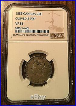 1885 CANADA SILVER 25 CENTS QUARTER Certified NGC VF-25 VERY rare coin