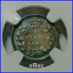 1885 Canada Silver 5 Cent Coin Sm5/Lg5 NGC AU-55 RARE