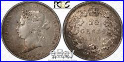1885 Curved 5 Canada Silver 25 Cents Coin PCGS AU Details Damage