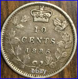 1886 CANADA SILVER 10 CENTS COIN Obv. 5 Large Pointed 6