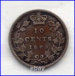 1889 Canada 10 Cents Silver Coin ICCS F-15
