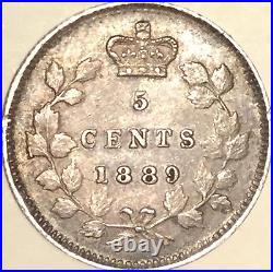 1889 Canada Silver 5 Cents Coin