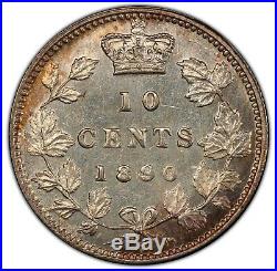1890-H Canada 10 Cents Silver Dime Coin Victoria PCGS MS 62 Heaton Mint KM3 Top