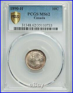 1890-H Canada 10 Cents Silver Dime Coin Victoria PCGS MS 62 Heaton Mint KM3 Top