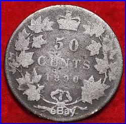 1890-H Canada Silver 50 Cents Foreign Coin Free S/H