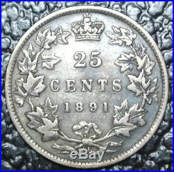 1891 CANADA-25 CENTS. 925 SILVER -Victoria -Beautiful Coin-KEY DATE -HIGH GRADE